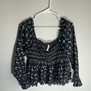 American Eagle long-sleeve smocked babydoll blouse
